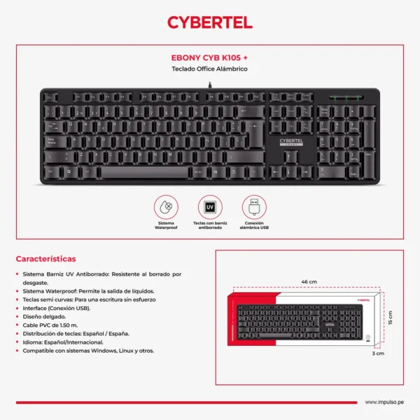 Teclado Cybertel Ebony - CYB K105+ - Imagen 3