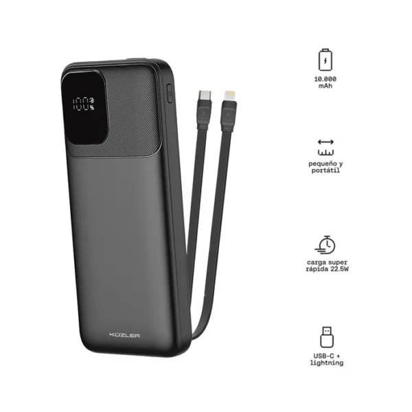 Powerbank Slim 10,000 mah carga super rápida 22,5W cables incorporados - Imagen 2