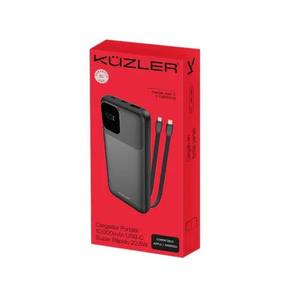 Powerbank Slim 10,000 mah carga super rápida 22,5W cables incorporados - Imagen 5