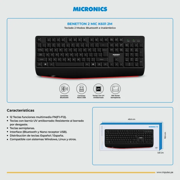 Teclado inalámbrico Micronics Benetton 2 - MIC K601-2m - Imagen 2