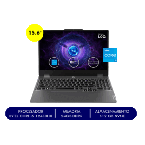 Notebook Lenovo LOQ 15IAX9 15.6" FHD IPS, Core i5-12450HX hasta 4.4GHz, 24GB DDR5-4800MHz