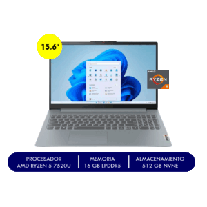 Notebook Lenovo IdeaPad Slim 3 15.6" FHD TN AMD Ryzen 5 7520U 2.8/4.3GHz, 16GB LPDDR5-5500