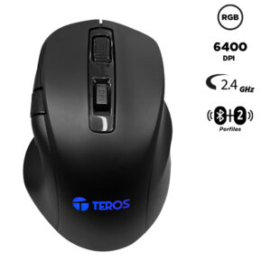 Mouse óptico gamer TEROS TE-5168N, 7 botones, 6400 DPI, RGB, negro