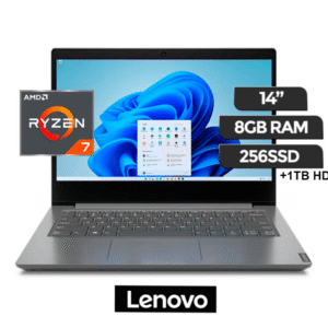 Lenovo AMD Ryzen 7 4700U, Memoria Ram 8GB, ALMACENAMIENTO SSD 256GB + HDD 1TB, Pantalla 14" HD